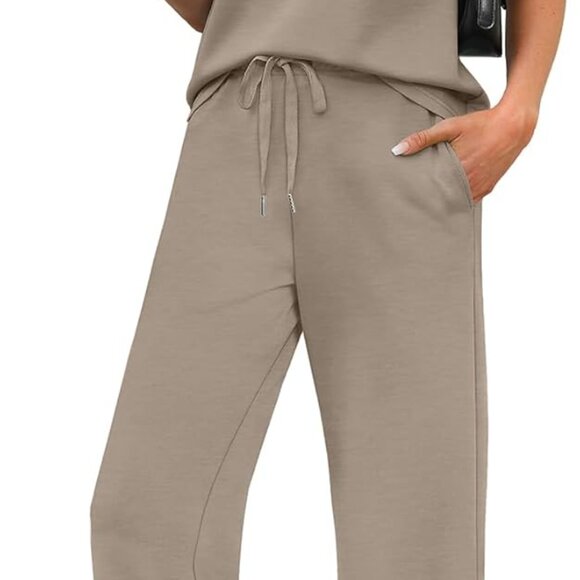 Other - Large Coffee Two-Piece Women's Summer Casual Outfit with Wide-Leg Crop Pants and